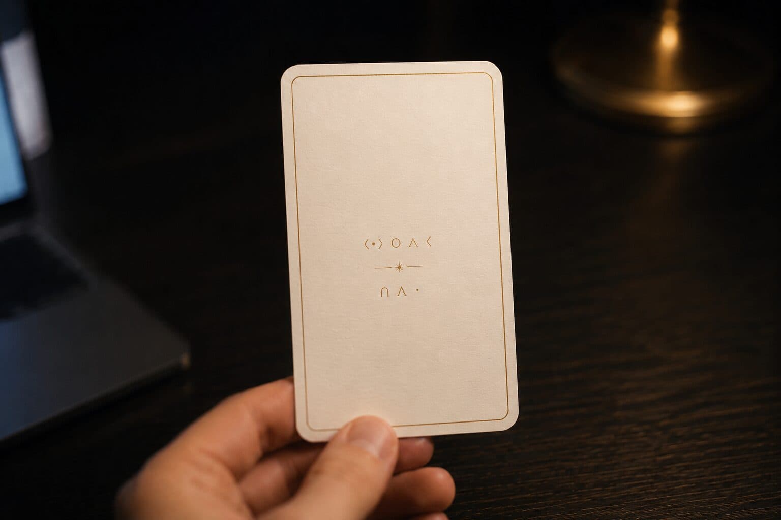 Une main tenant une carte style tarot avec un titre de skill lumineux — la métaphore centrale de socialistic.ai : un Claude Skill que vous pouvez tenir et utiliser en un copier-coller, sans installation.